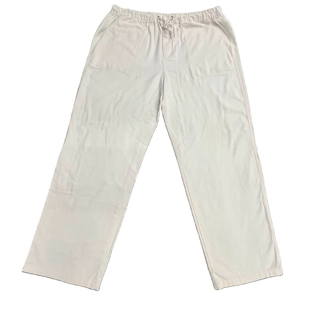 Wide Leg Linen Cotton Pants XL Pull on Beige Pockets Coastal Summer